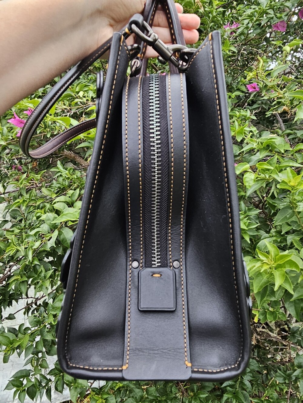 Coach Rogue 30 Tea Rose C8520 Black Multi Colorblock Leather Satchel - Picture 5 of 15